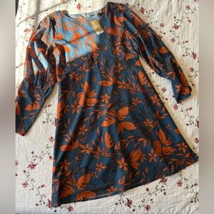 Suzanne Betro Blue and Orange Floral Dress